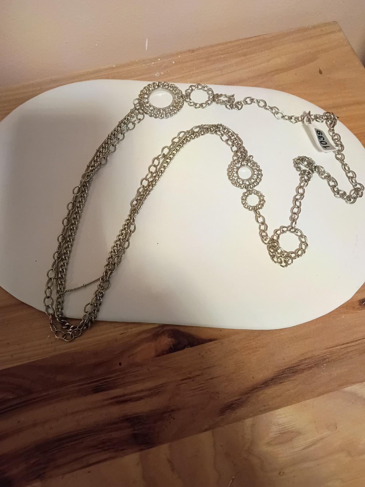 Silver Tone Statement Chain Necklace with Round Charm on Oval Link Chain