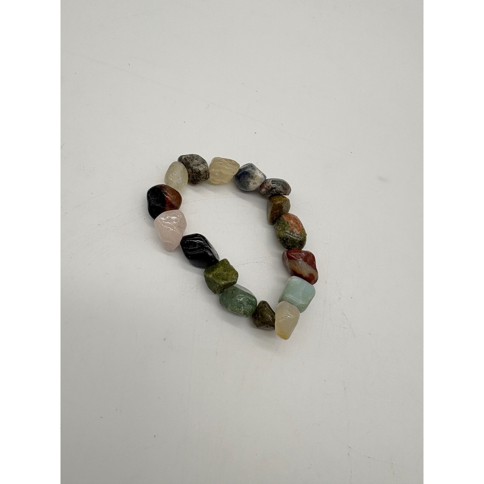 Multicolor Tumbled Gemstone Stretch Bracelet Natural Polished Stones Boho J102