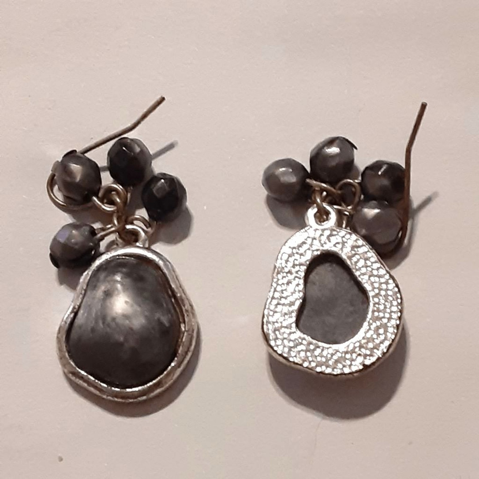 Pewter Tone Beaded Wearable Art Earrings Boho Aerisan Style