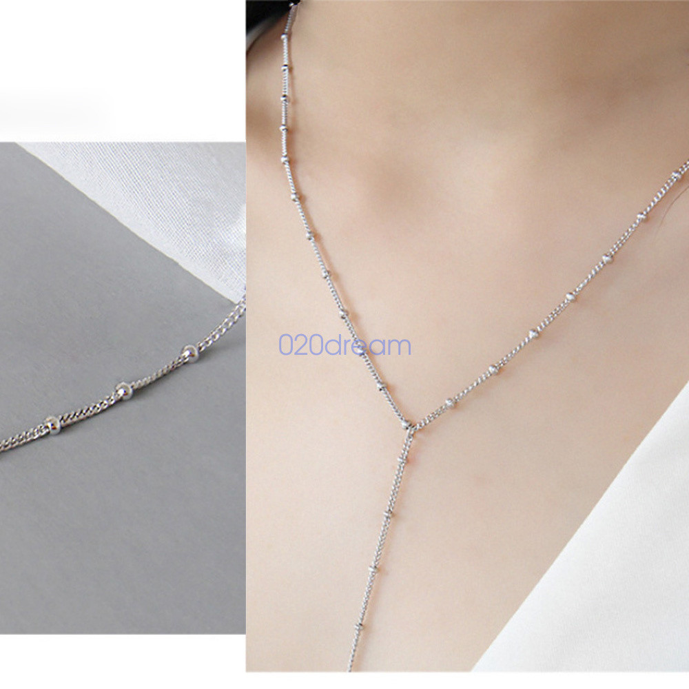 Real 925 Sterling Silver Pendant Necklace 1.2mm Curb Chain W/ Beads Extend Lady