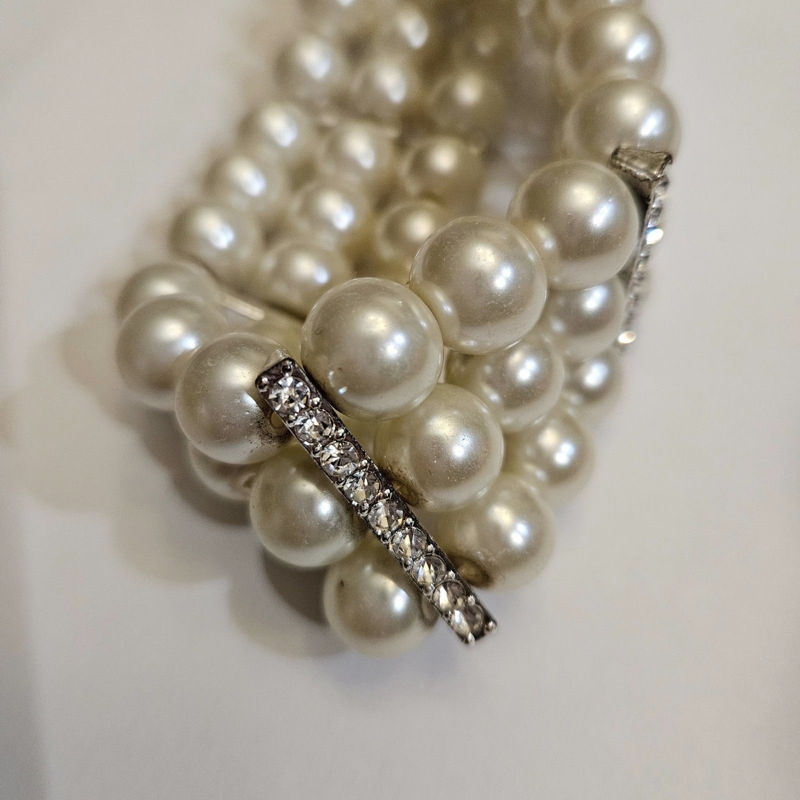 Faux Pearl & Rinestone Stretch Bracelet 18cm 7in Costume Jewlery Set Stones