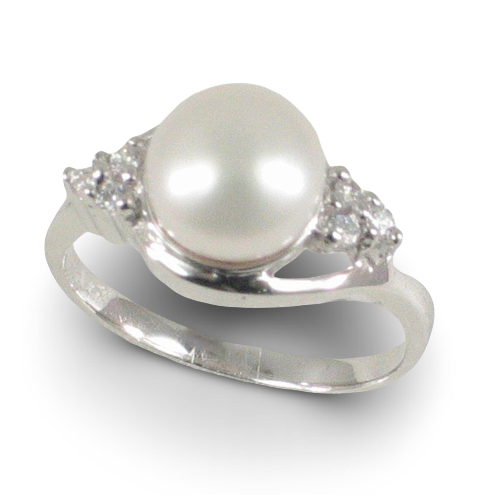 Solid 925 Silver White Cultured Pearl Ring w/ Cubic Zirconia Crown Accents – TPJ