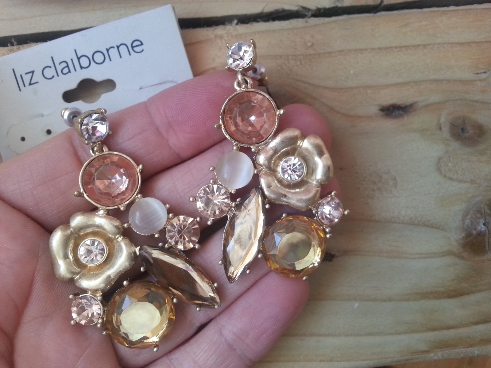 “Liz Claiborne” Gold Plated Multi-Coloured & Shape Stone Set Pierced Earrings
