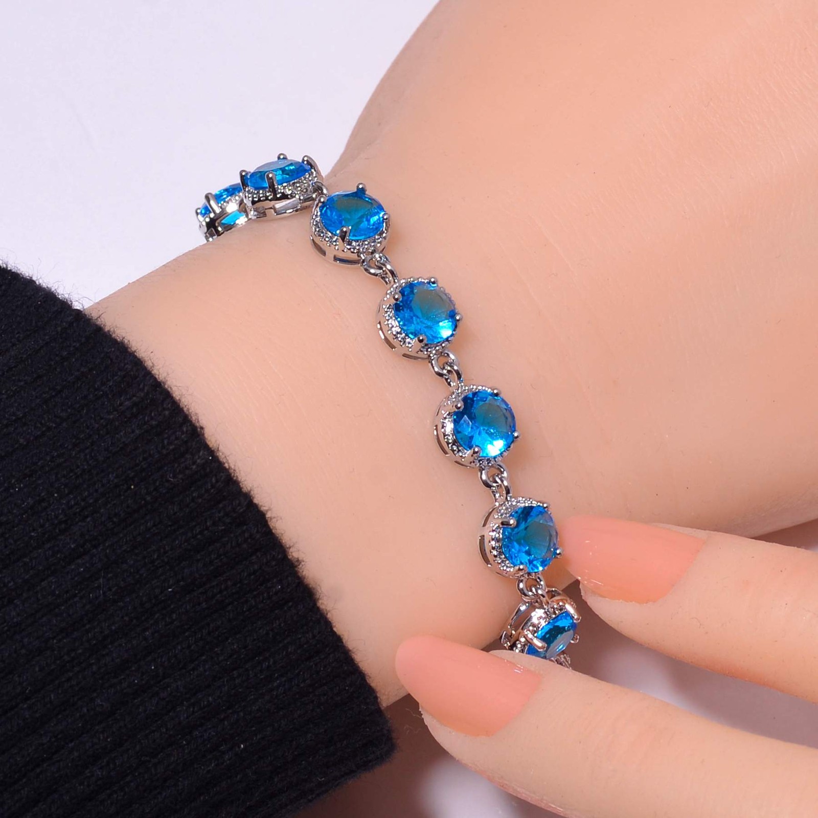 London Blue Topaz 925 Sterling Silver Tennis Bracelet 7.99″ B15, Gift for her