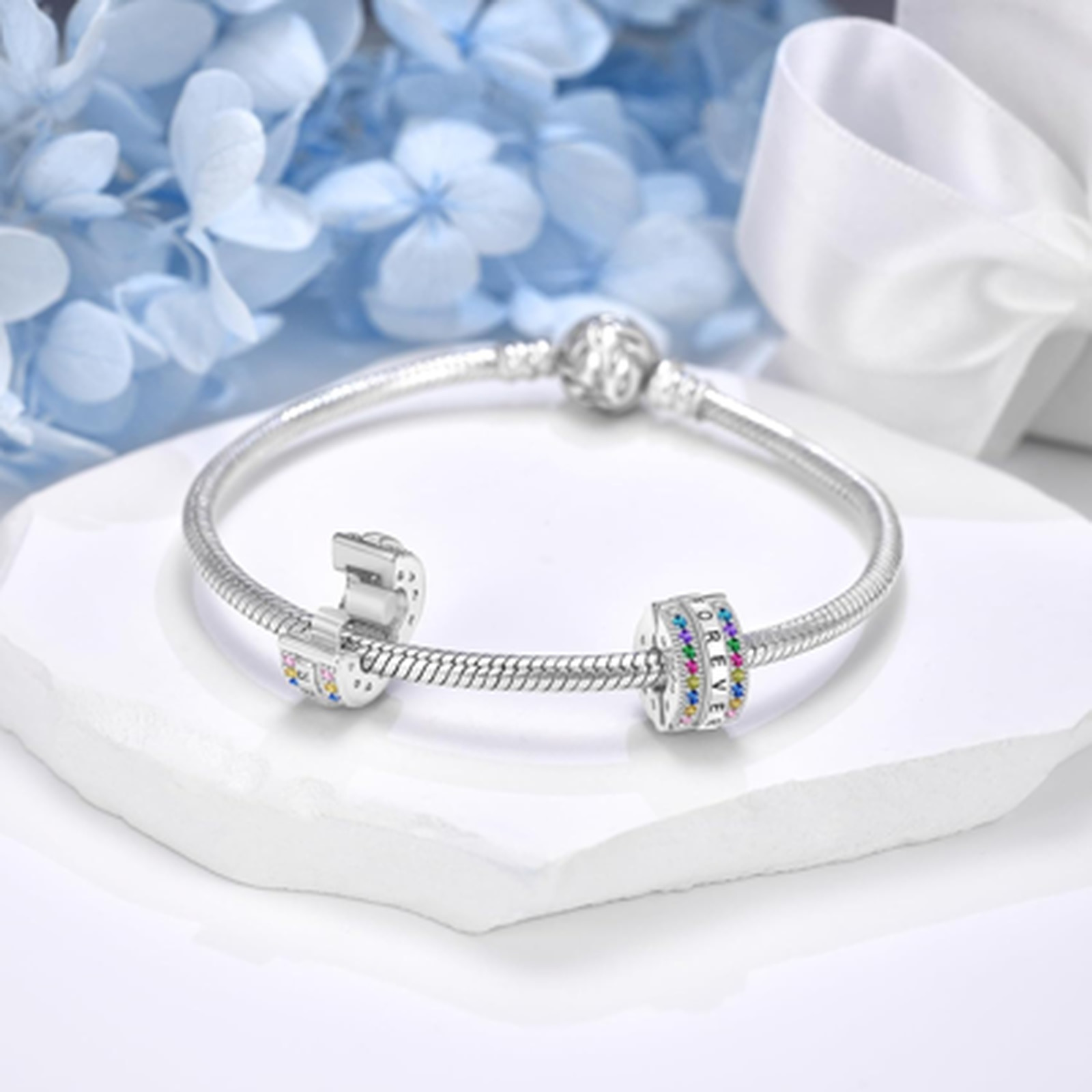 Sterling Silver Bead Stopper Clips for Bracelets 925 Spacer Charm 0.42×0.25 inch