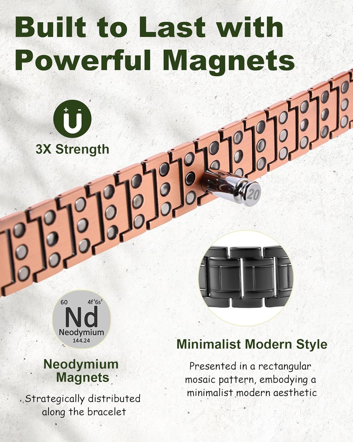 MagEnergy Copper Bracelet for Men, 3X Strength Magnetic Bracelet, 99.99% Pure Co