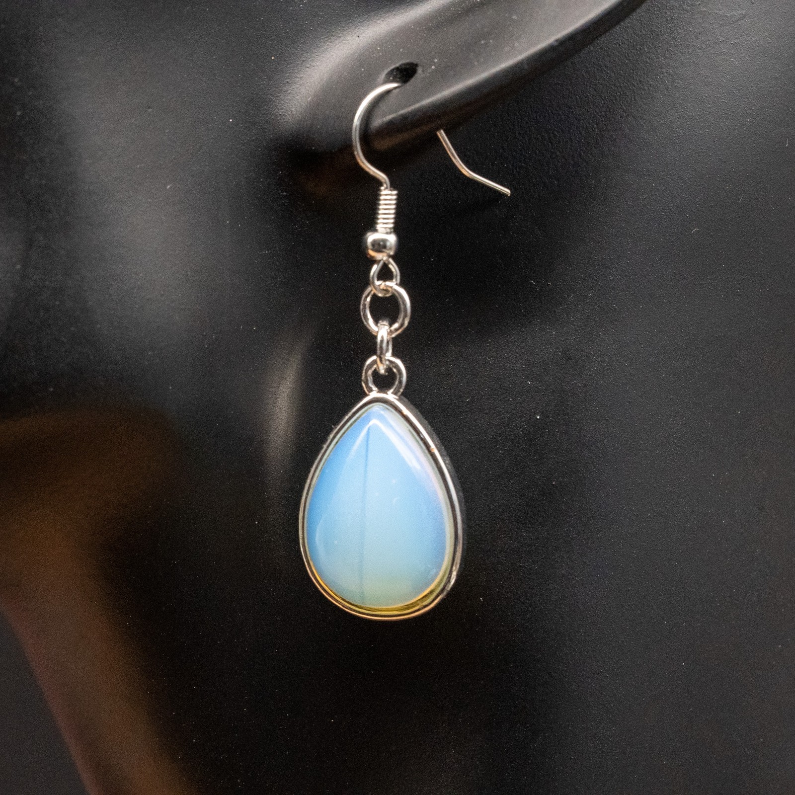 Opalite Crystal Teardrop Earrings Silver Hook Jewelry Accessory Blue Dangle Drop