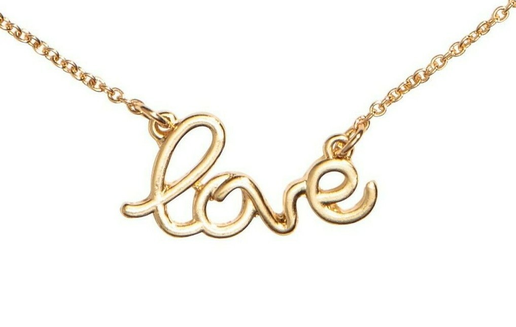 LOVE Text PENDANT NECKLACE Short 36cm GOLD TONE Chain
