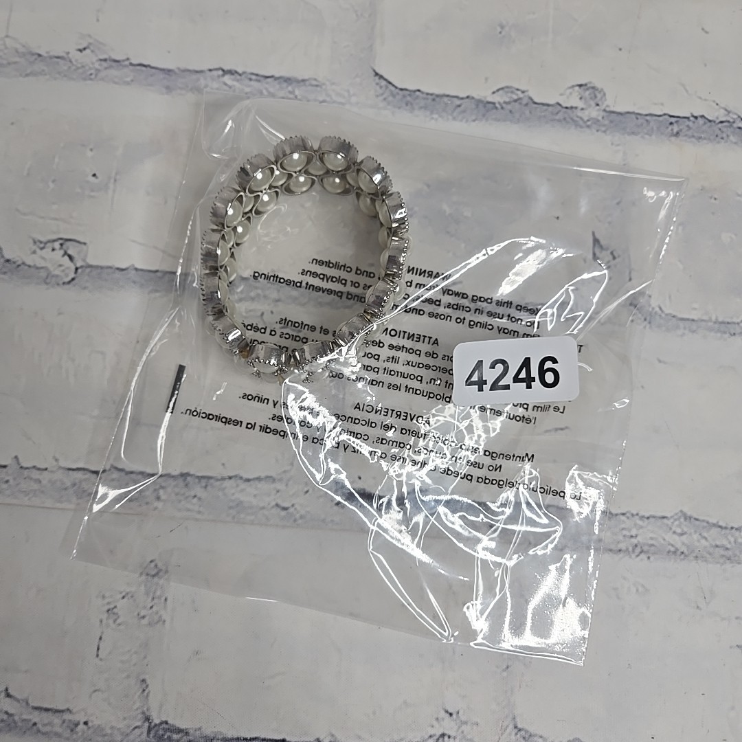 Faux Pearl Bracelet Silver 3 Strand Stretchy Wedding Formal Casual Jewelry New
