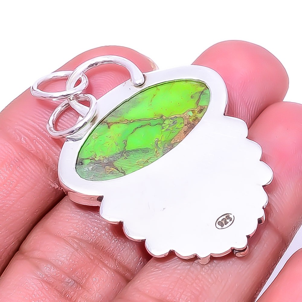 Copper Green Turquoise Oxidised Designer 925 Sterling Silver Pendant 1.76″ P40