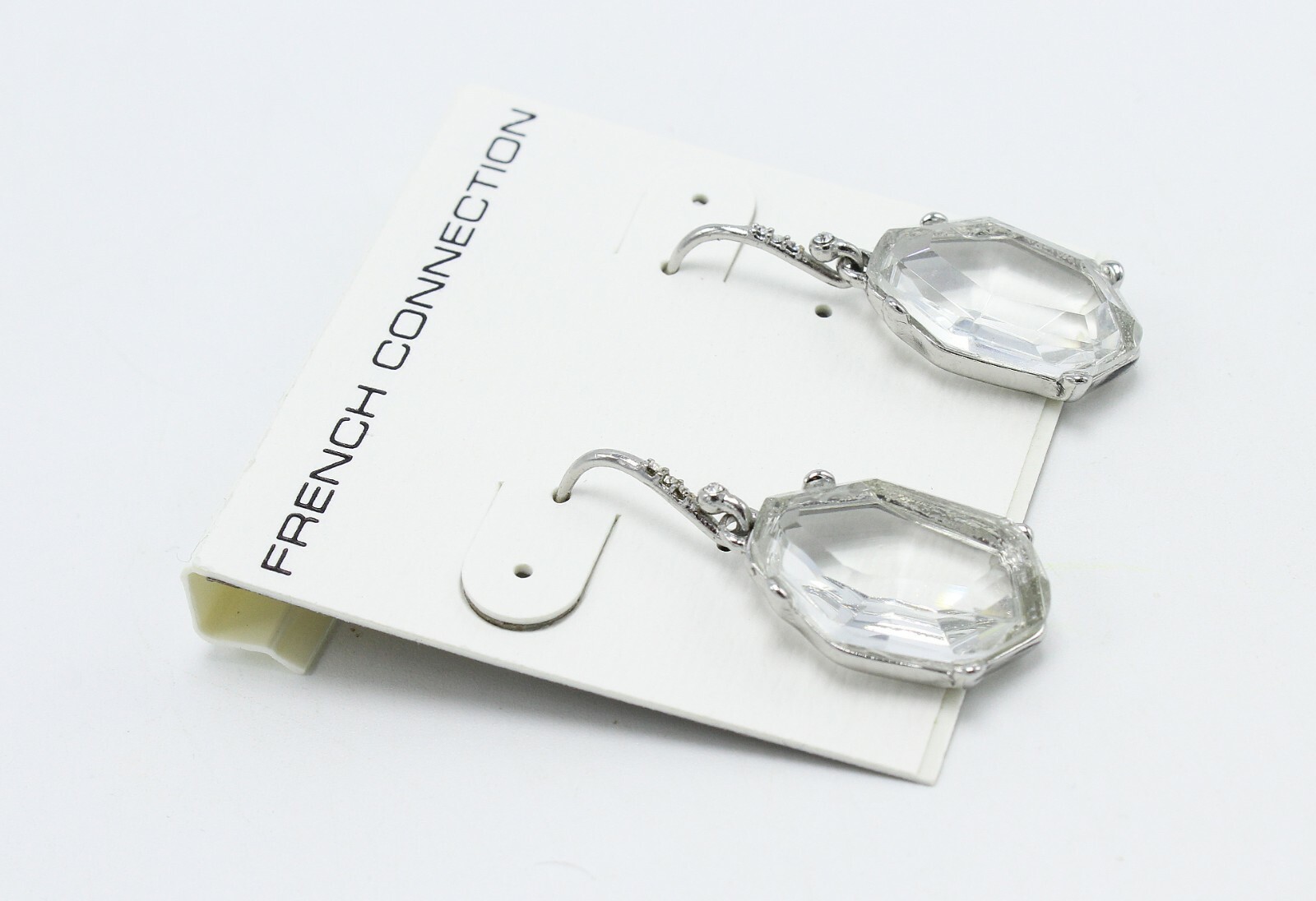 New French Connection Silver Crystal Irregular Stone Drop Earrings $48 Tag #FC26
