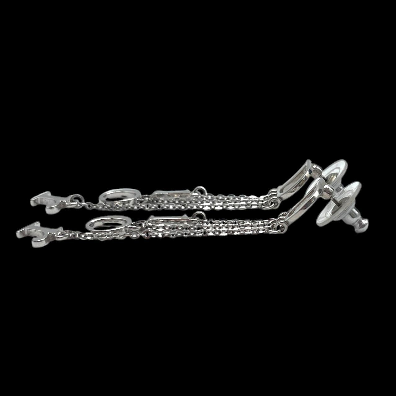 Christian Dior Silver Logo Dangle Chain Earrings Vintage Boxed Condition