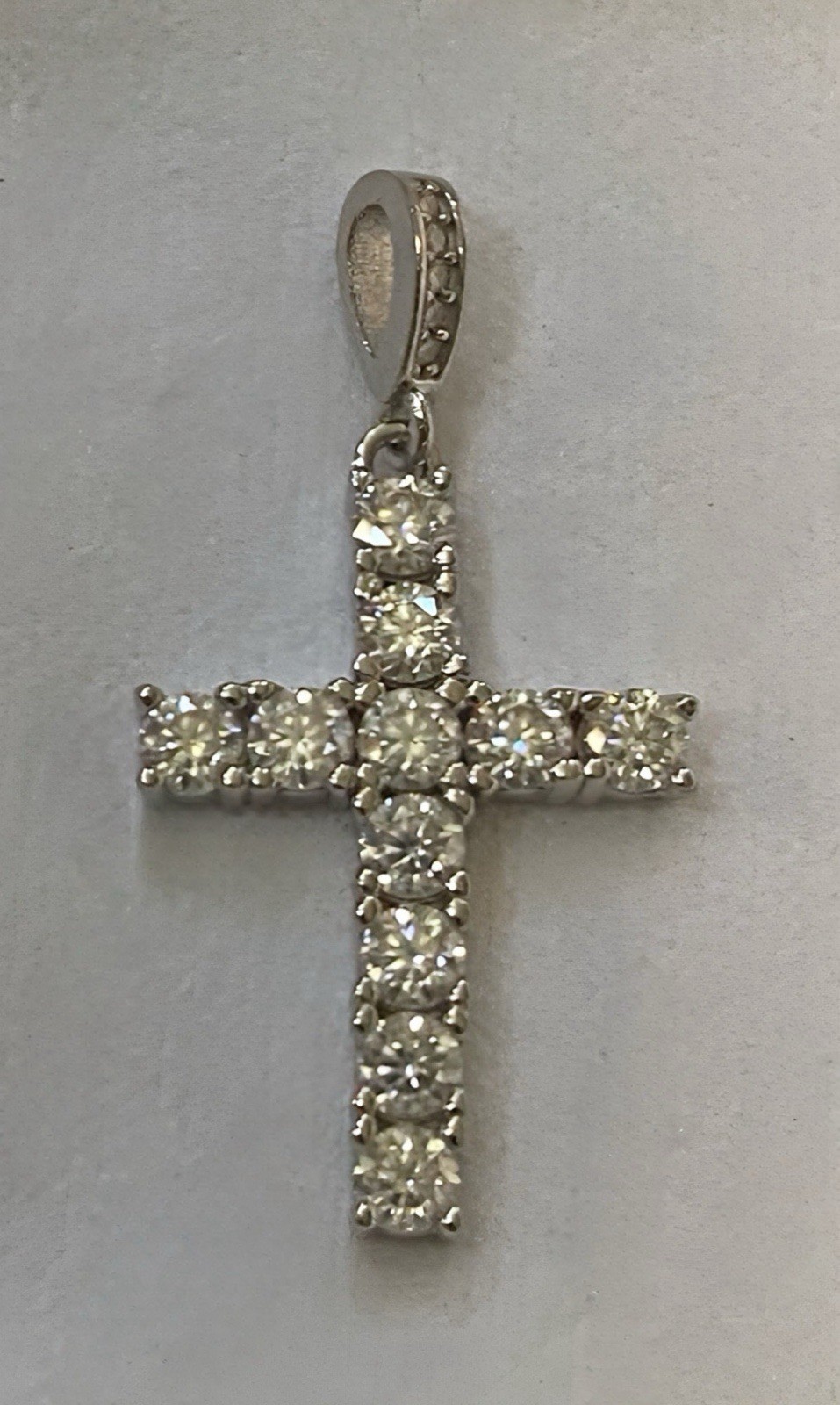Sterling Silver Moissanite Cross Pendant Round Cut Diamond Tester Positive