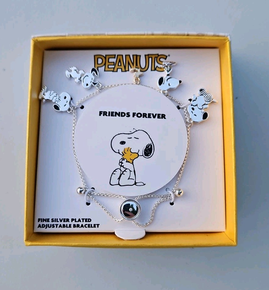 Peanuts Friends Forever Snoopy Woodstock Bracelet Adjustable Fine Silver Plated