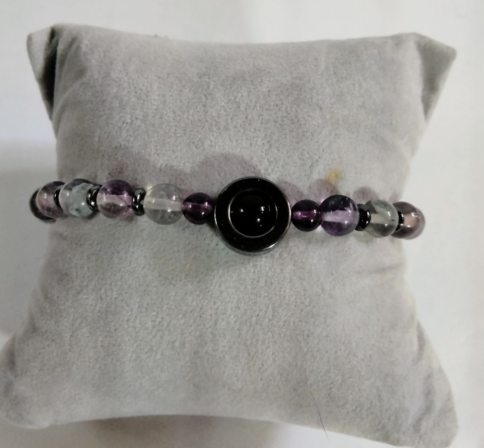 Acrylic Beaded Bracelet Lavender Black Magnetic Clasp