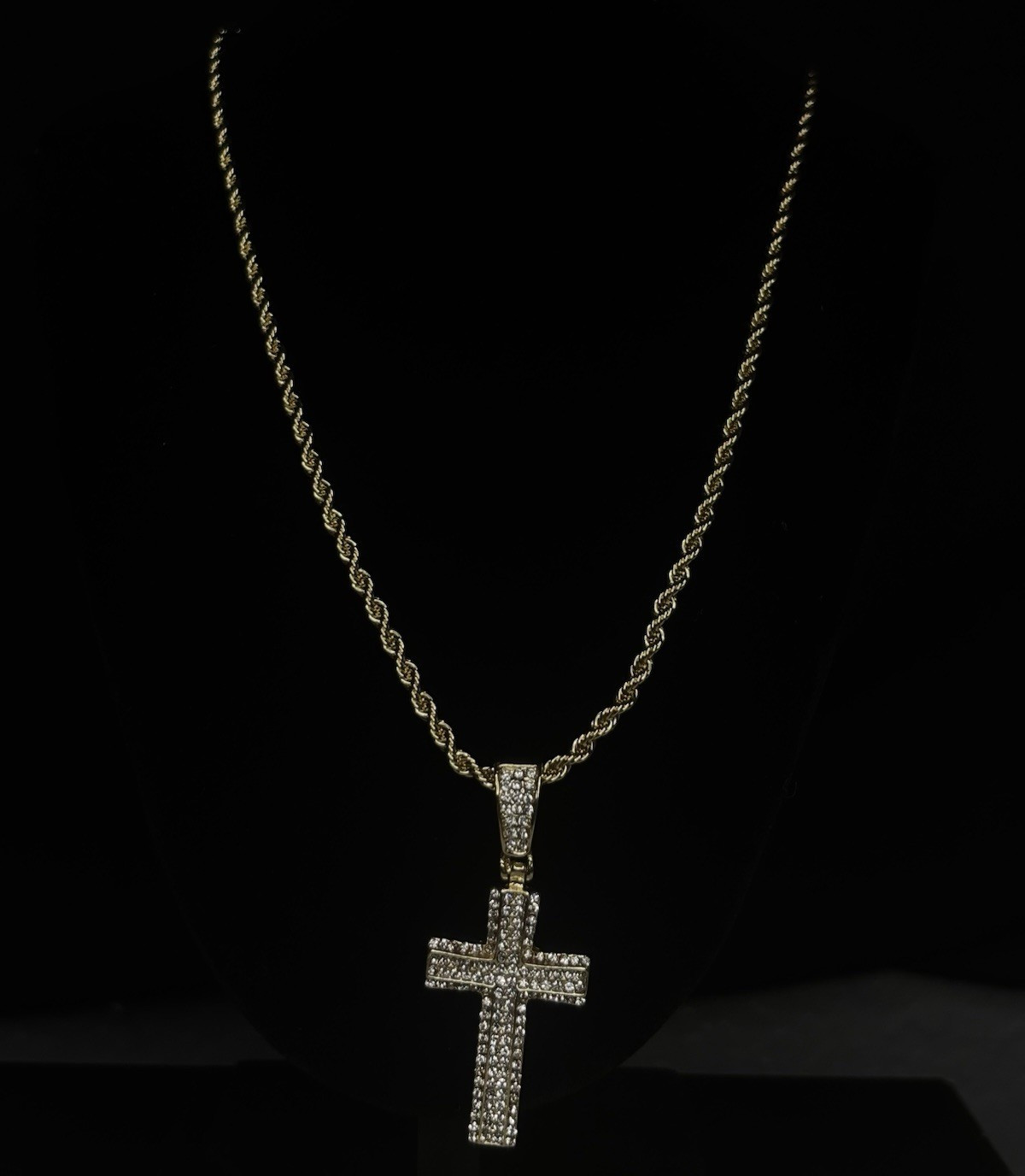 Gold Plated Rope Chain Necklace Cross Charm Pendant