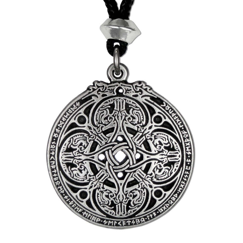 Pewter Celtic Knot Dragon Shield Necklace Talisman Amulet Military Pendant