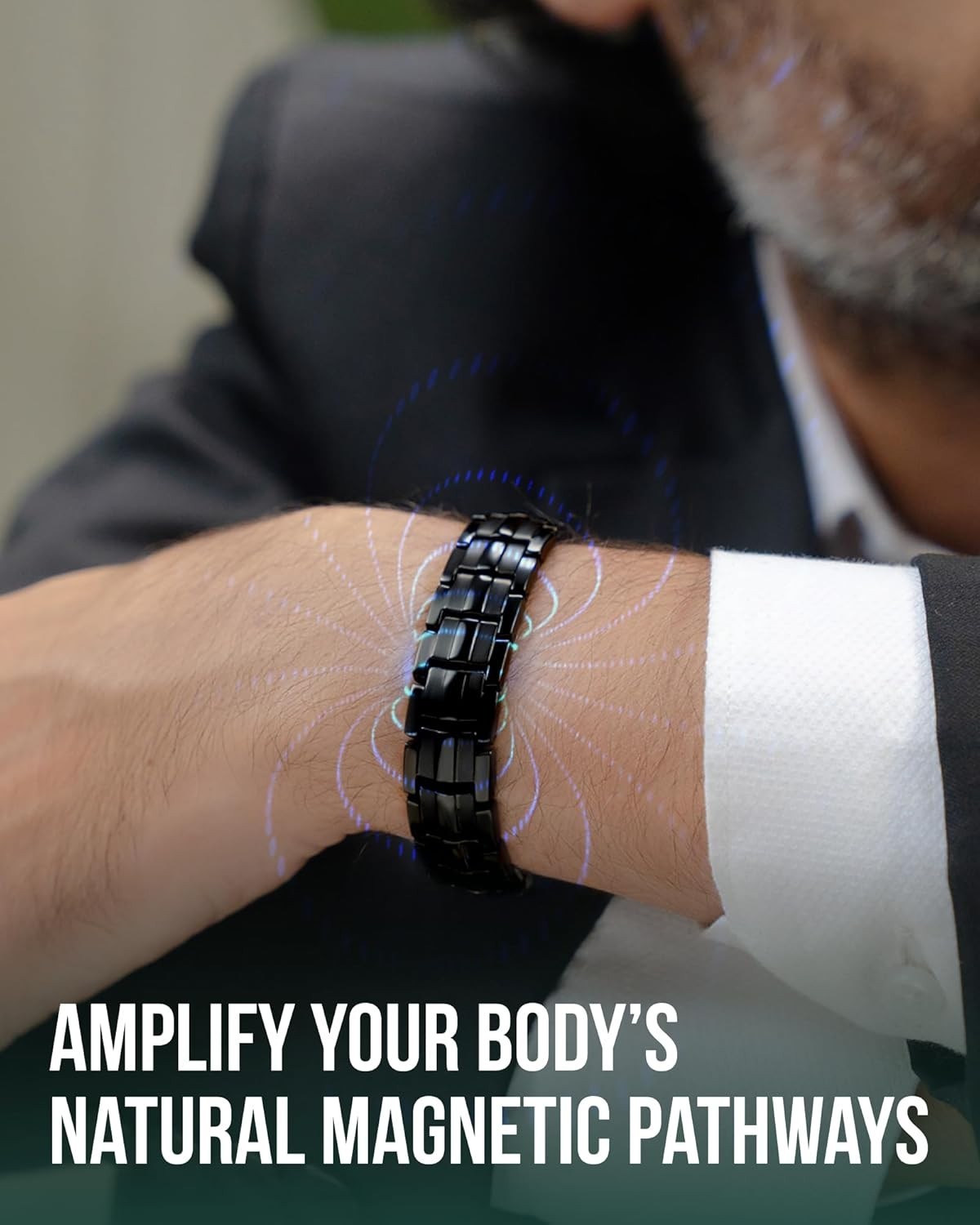 5,000 Gauss Men’s Magnetic Bracelet in Black Titanium – Adjustable Luxury Style