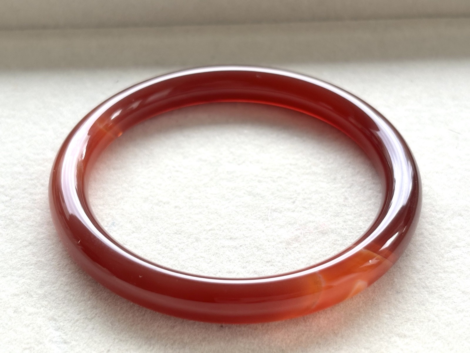 56.5mm Carnelian Red Agate Bangle Full Round with White Cloud Accent