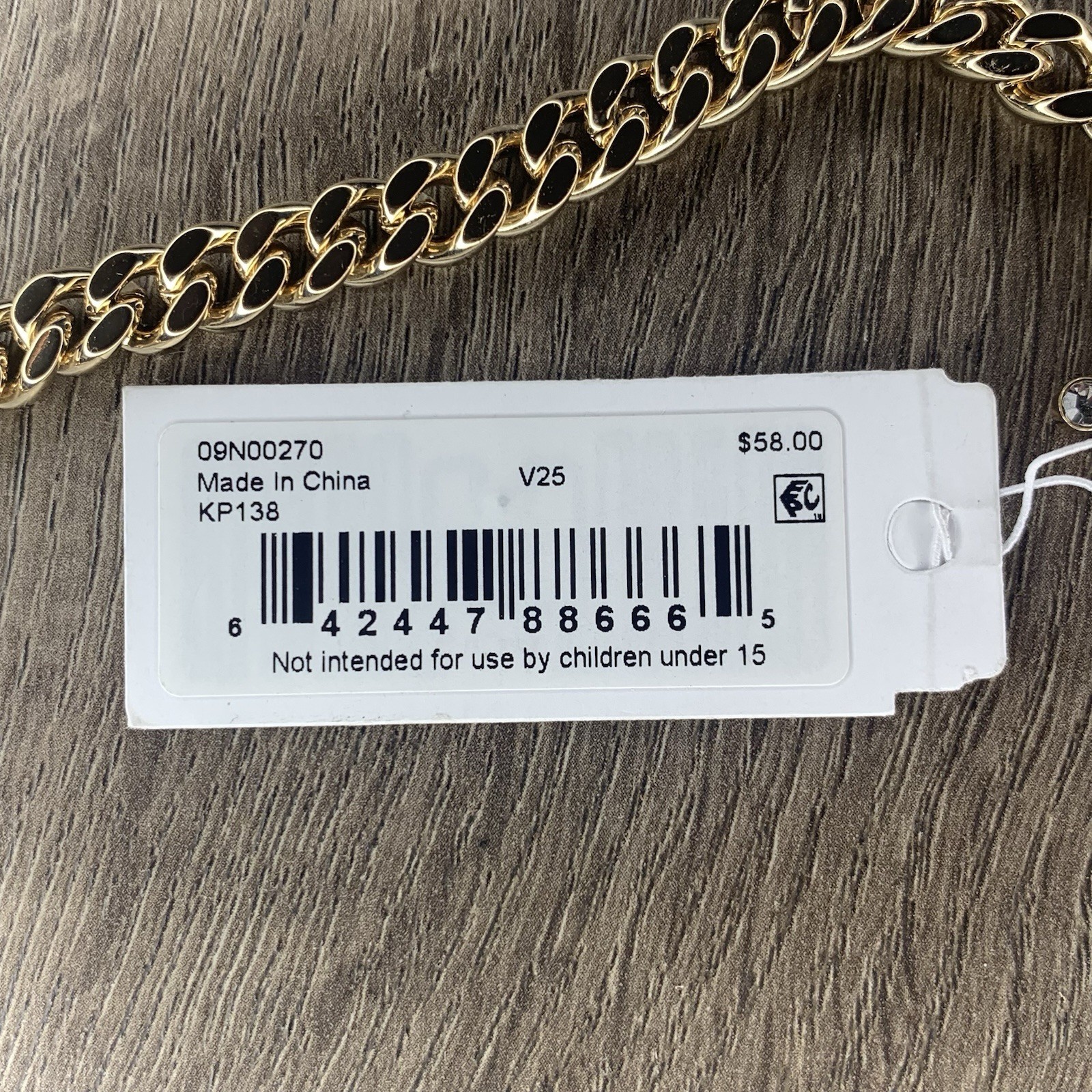 $60 NWT Karl Lagerfeld Paris Gold Rhinestone Hexagon Karl Necklace Chain
