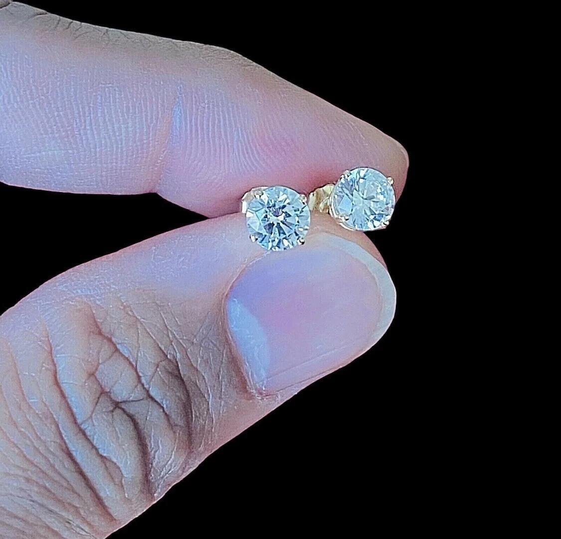 2Ct Round Cut White Diamond Solitaire Stud Earrings 14K Yellow Gold Plated