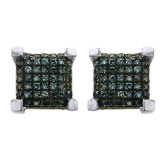 3/7 Ct Square Stud Earrings Simulated Diamond 14K White Gold Plated Silver