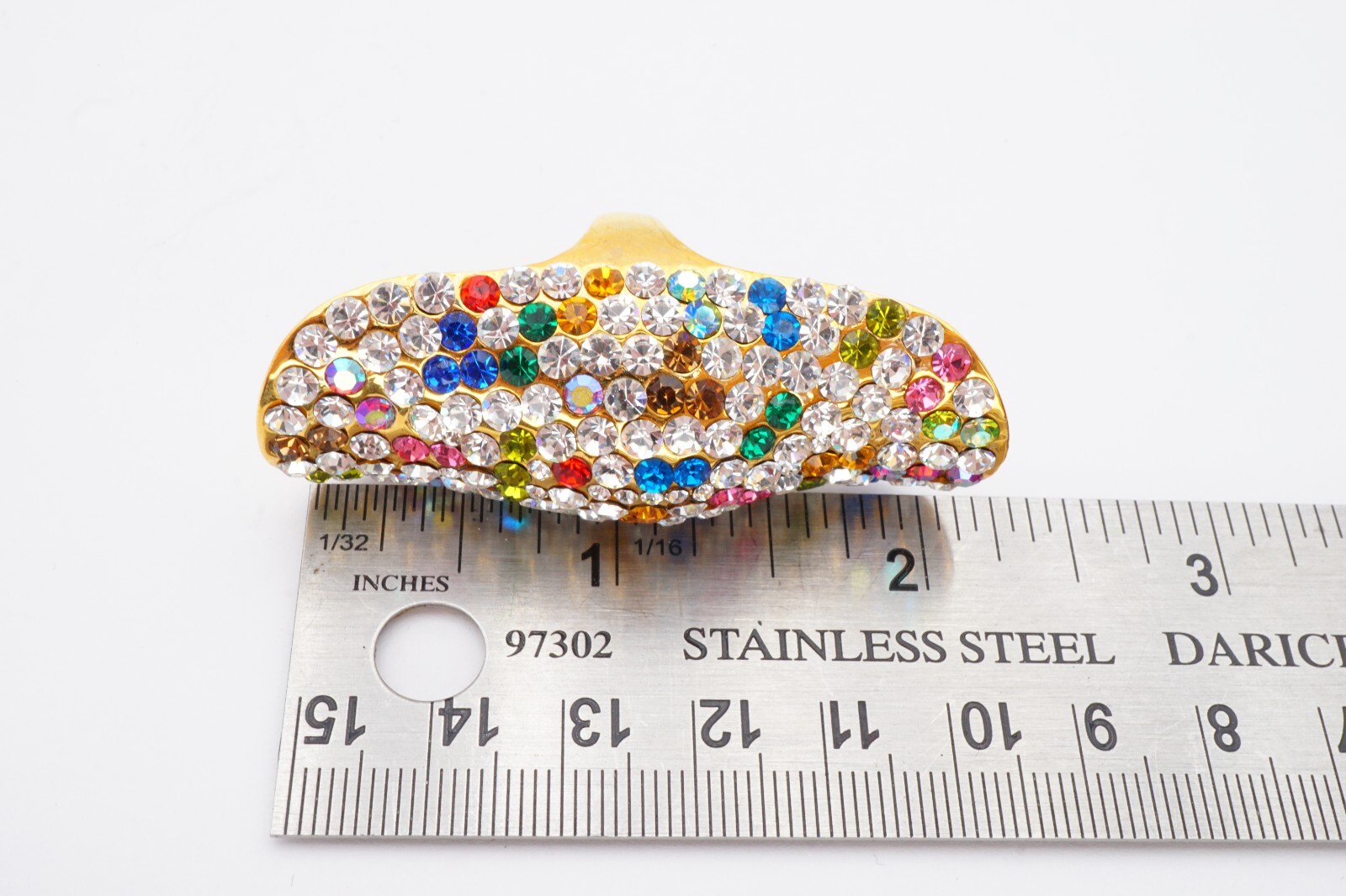 Full Finger Ring Size 7 Gold Tone Crystal Pink Blue Green Red