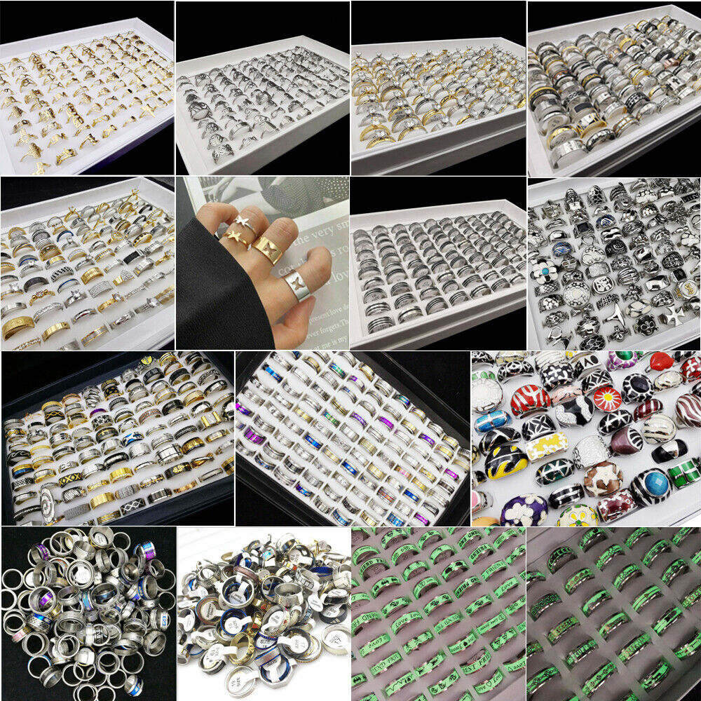 Wholesale 1-100pcs Bulk Lot Mixed Stainless Steel Rings Men’s Women’s Band Ring
