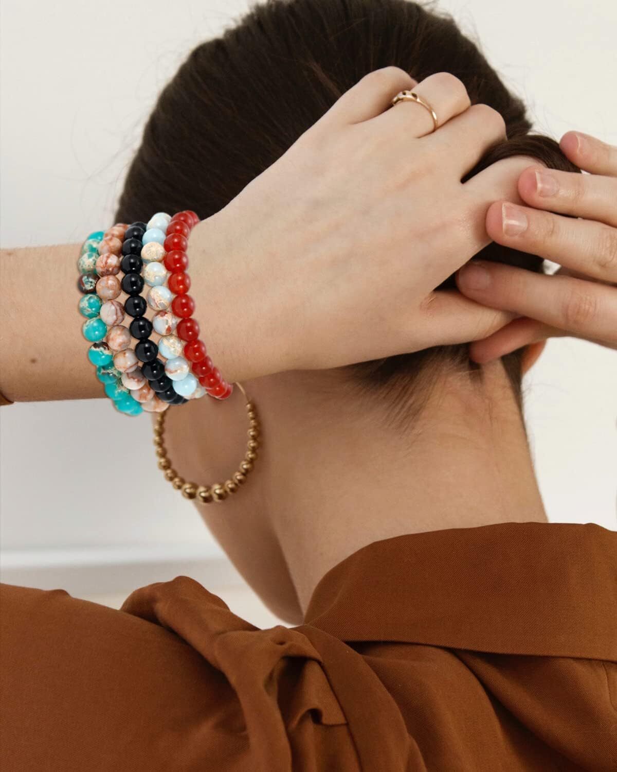 Semi-Precious Gem Bracelet Round Beaded Stretch Bracelets Stress Relief Bangle
