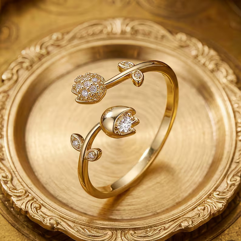 2 ct Round Cut Simulated Diamond Bypass Flower Band Ring 14k Yellow Gold Over