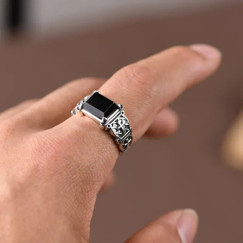 HX Silver Color New Cross Ring Men’s Personality Dominant Trend Hip Hop