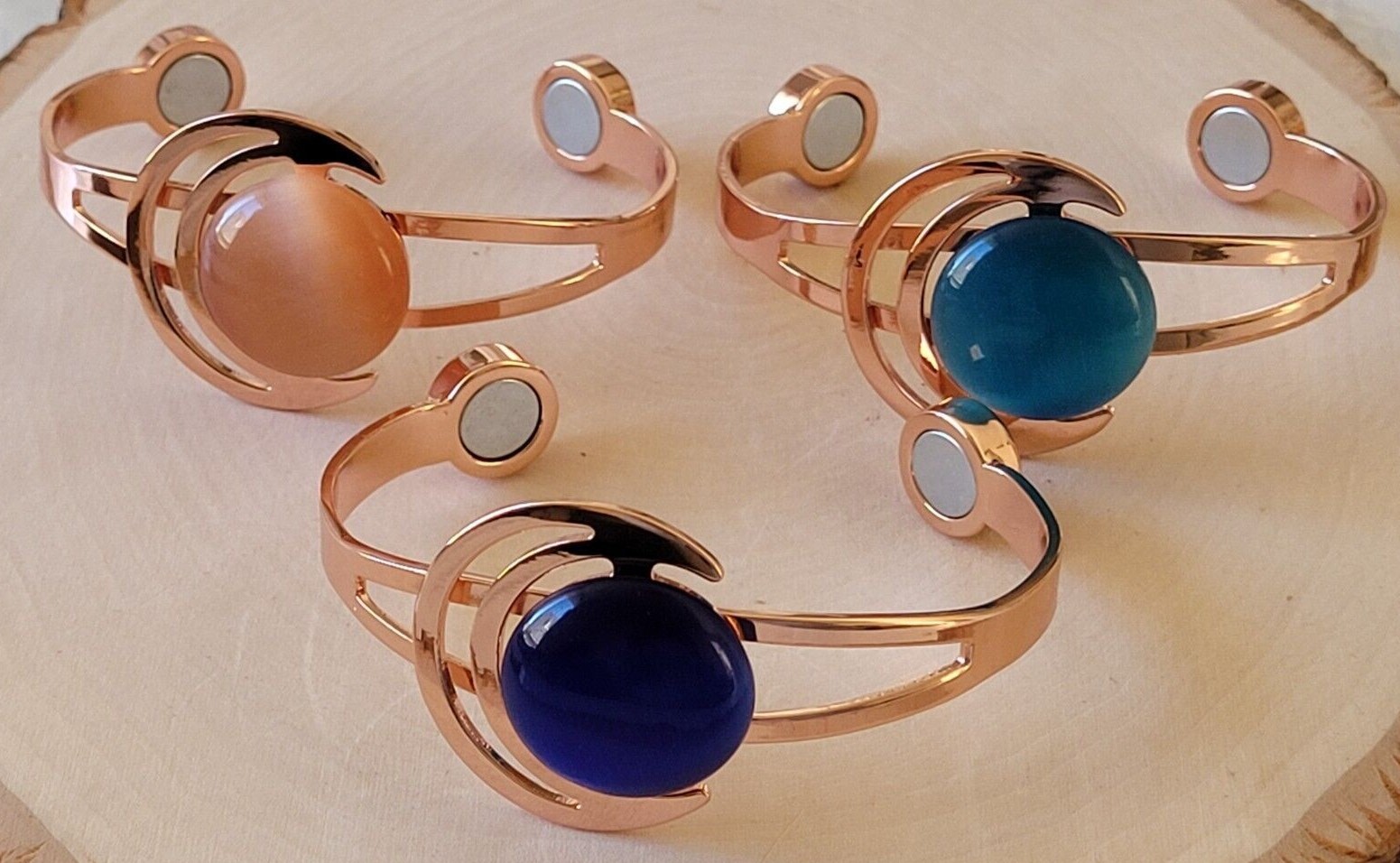 Solid Copper Magnetic Bracelet Copper Arthritis Therapy Cuff Cat Eye Sun & Moon