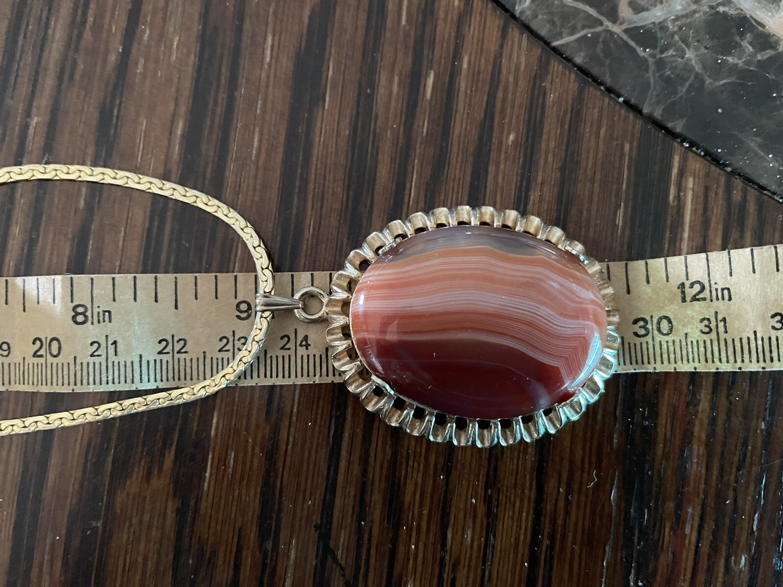 30mm X 40mm Orange Banded Agate In GP Setting 18” GP 3mm Chain Necklace