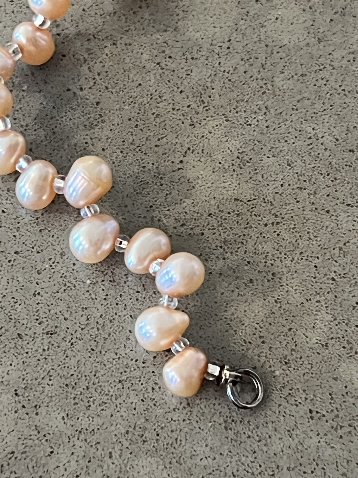 Freshwater Champagne Peach ￼Pearl Bracelet Sterling 925 Baroque 7.5” 8.6g Heart