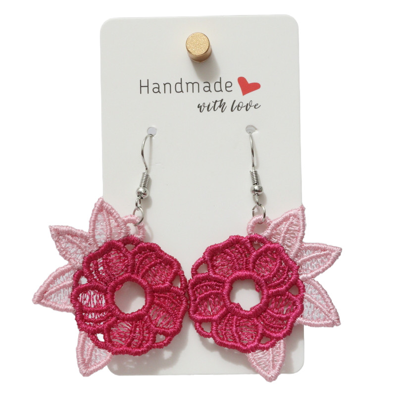 Beautiful Rose Earrings Soft Threads Pink & Fuchsia Gradient Elegant 4x4cm Gift!