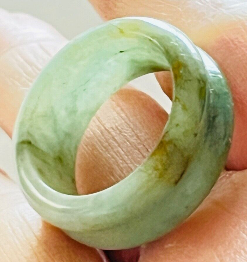Handmade Green-Yellow Type A Jadeite Ring Myanmar Jade US Size 9