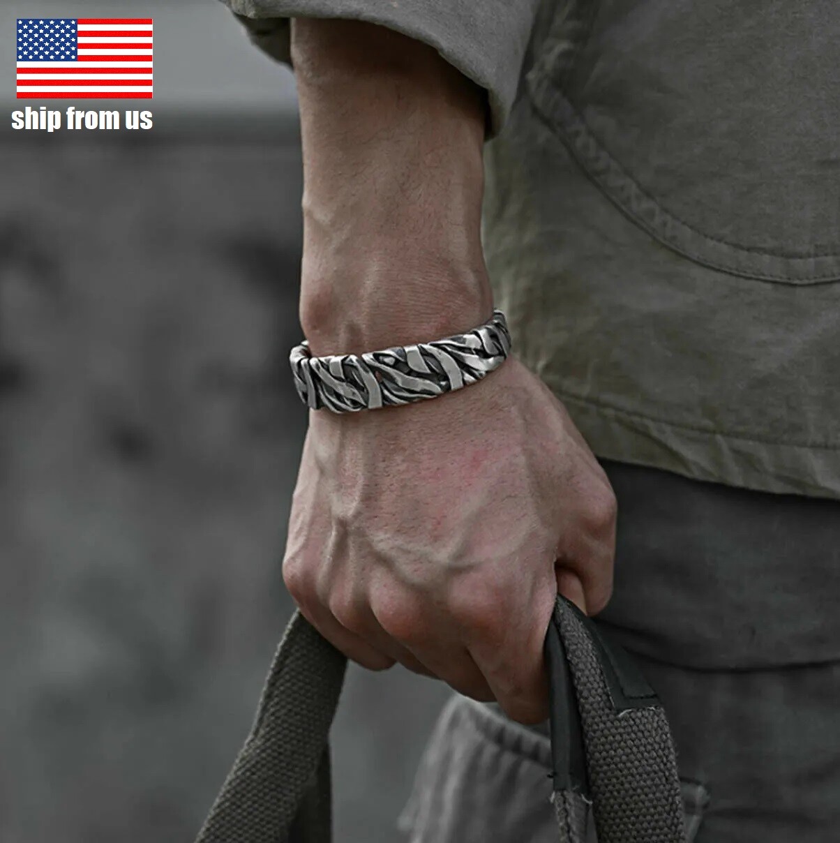 Men’s Retro Twisted Open Wide Bracelet Sterling Silver Bangle Jewelry Gift USA