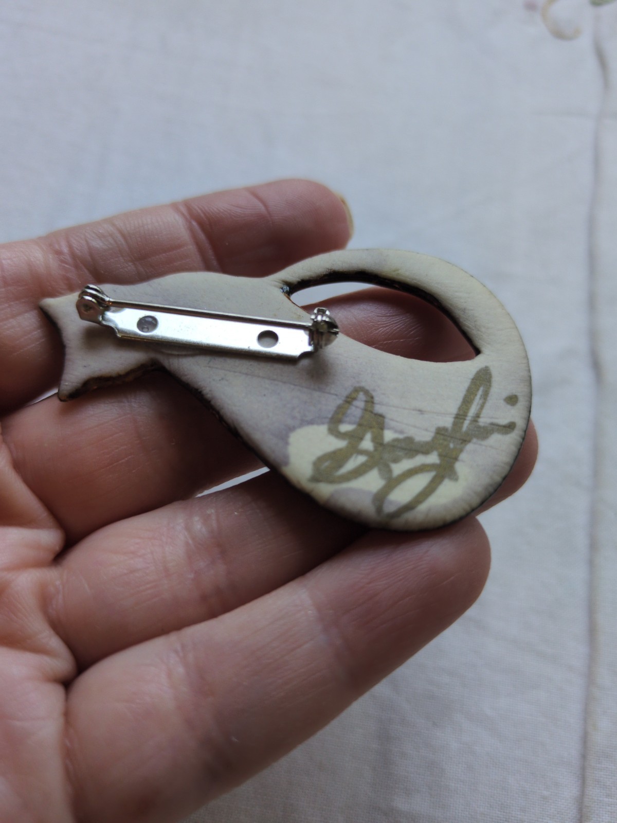 Vintage Cat Brooch Pin Lot Of 2, Mexican Mixed Metal And Pottery Artist Signed