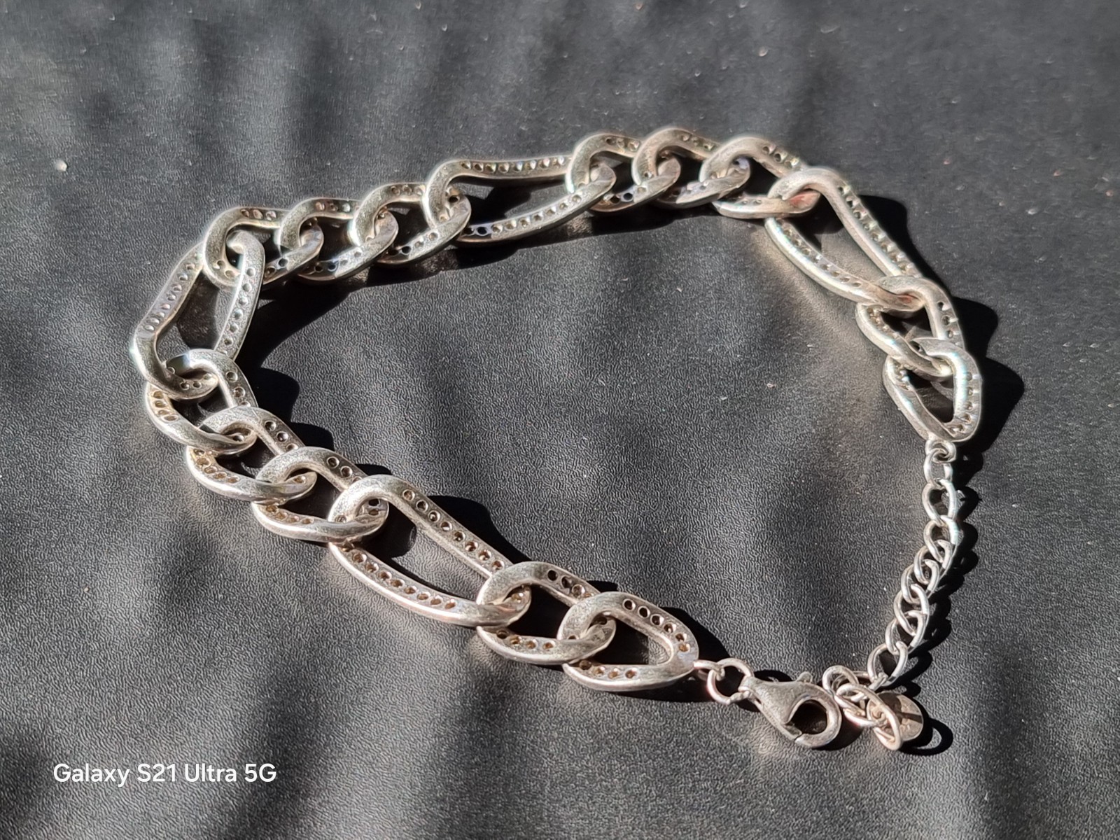 925 Sterling Silver Pave Link Bracelet – Cubic Zirconia CZ Paperclip Chain Brace