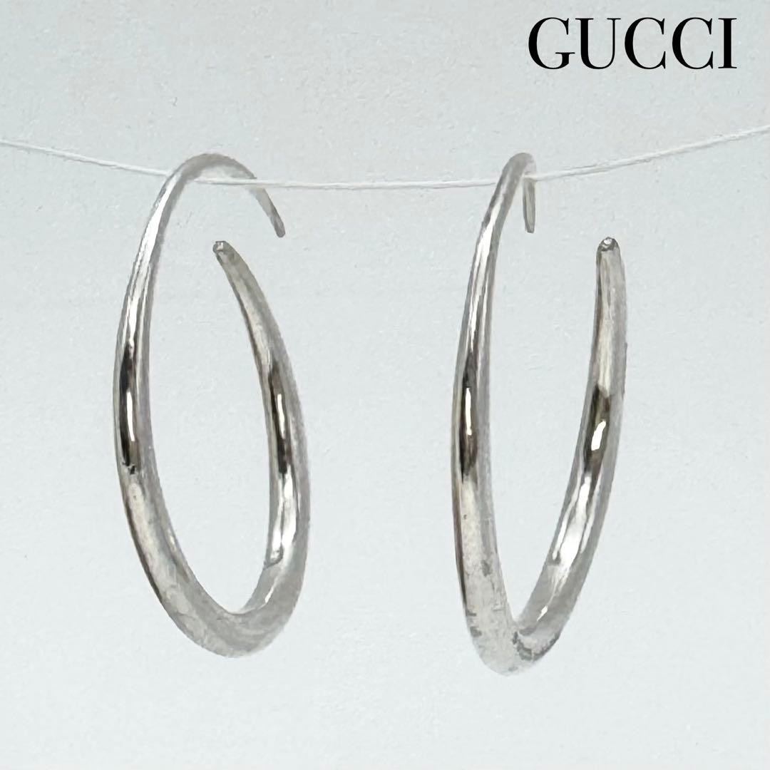 GUCCI Hoop Type Earrings SV 925 Silver Logo Engraved Circle Women 3.1cm x 3cm