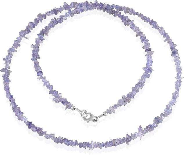 Tanzanite Rough Nugget Beaded Long Necklace in 925 Sterling Silver, 24 Inch