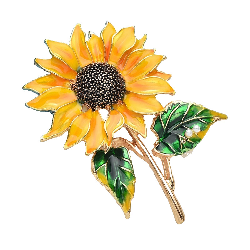 Sunflower Flower Brooch Pin Yellow Enamel Gold Tone Floral Lapel Jacket Scarf