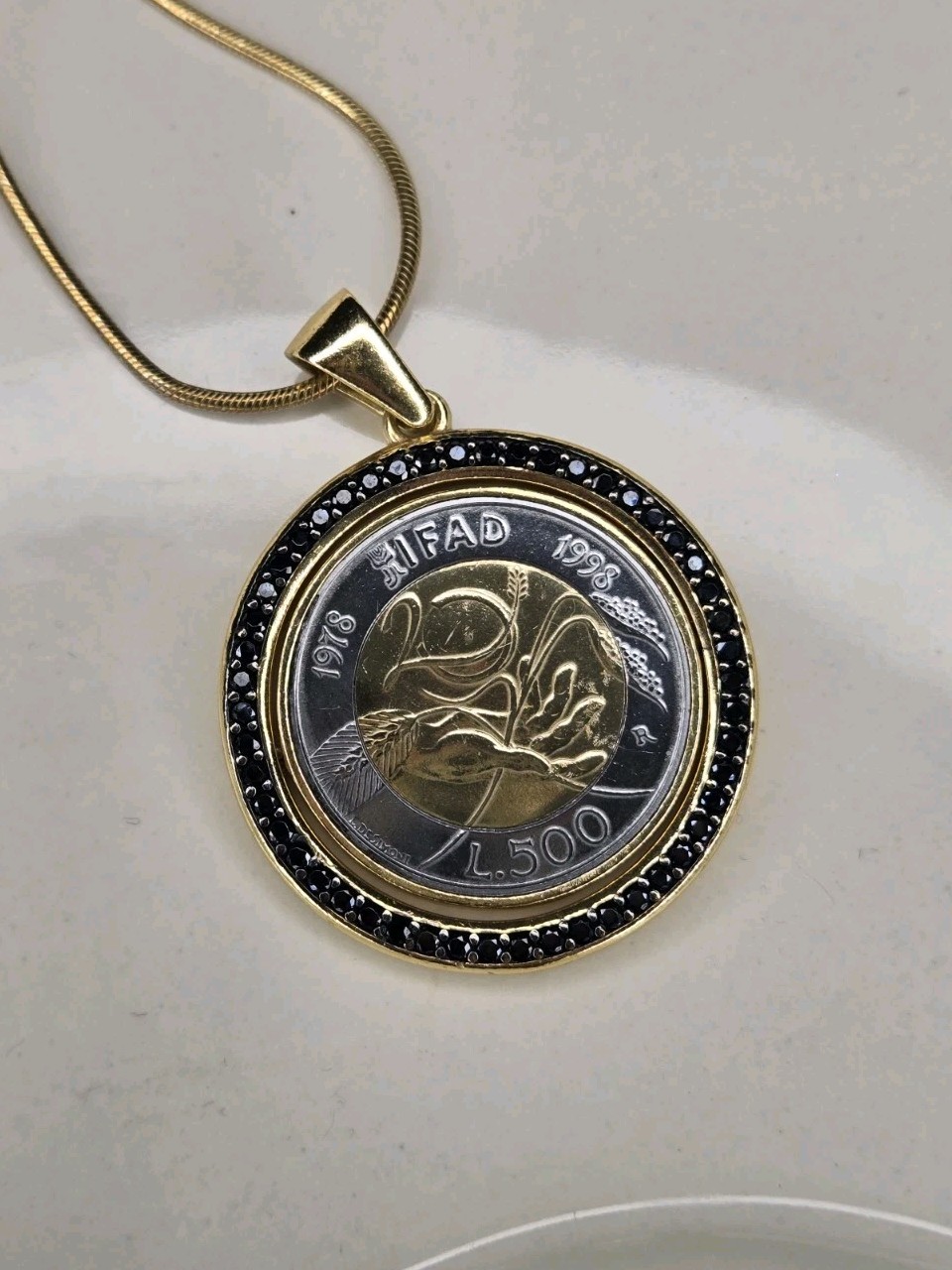 ITAOR Italian Coin Pendant Necklace Gold Tone Adjustable Snake Chain