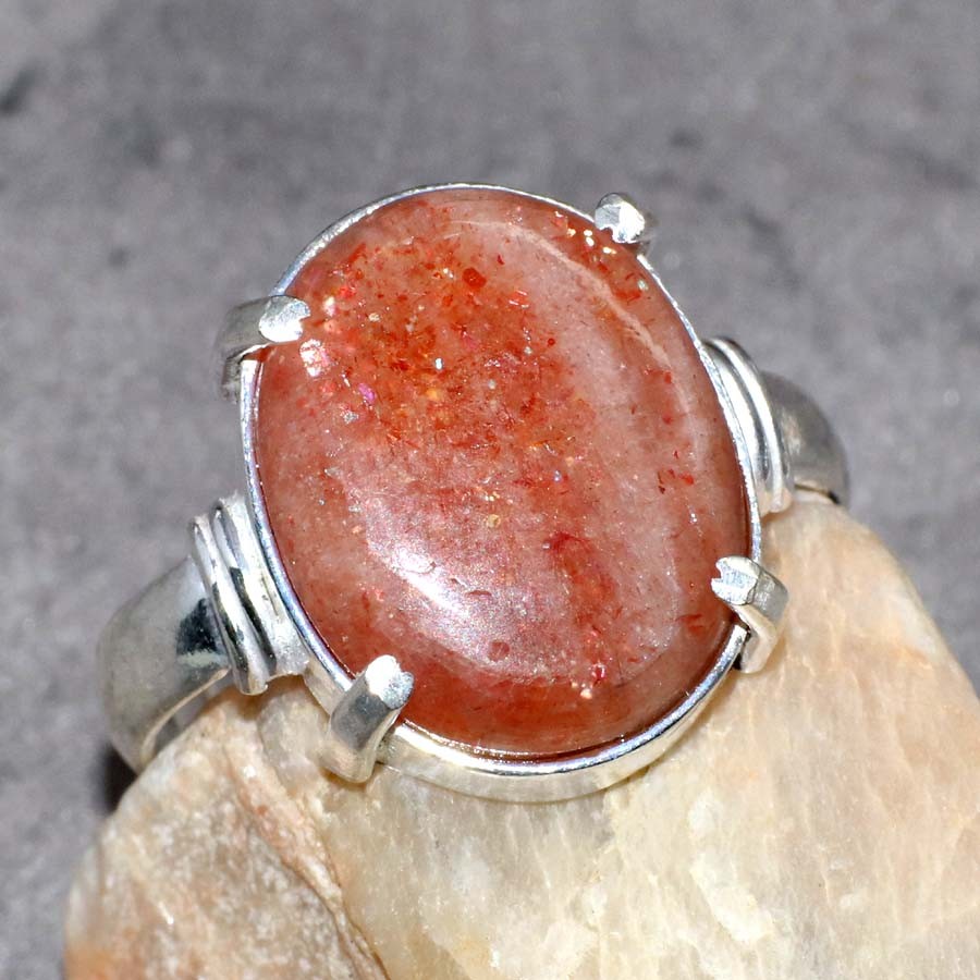 925 Silver Plated Exclusive Sunstone Ring Jewelry Size US FreeSize MJ