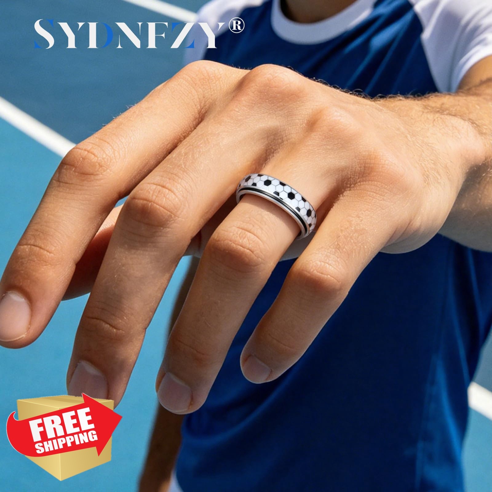 SYDNFZY Silver 7 Soccer Fidget Ring