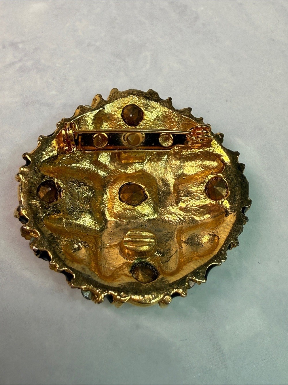 Vintage Basketweave Rhinestone and Enamel Brooch