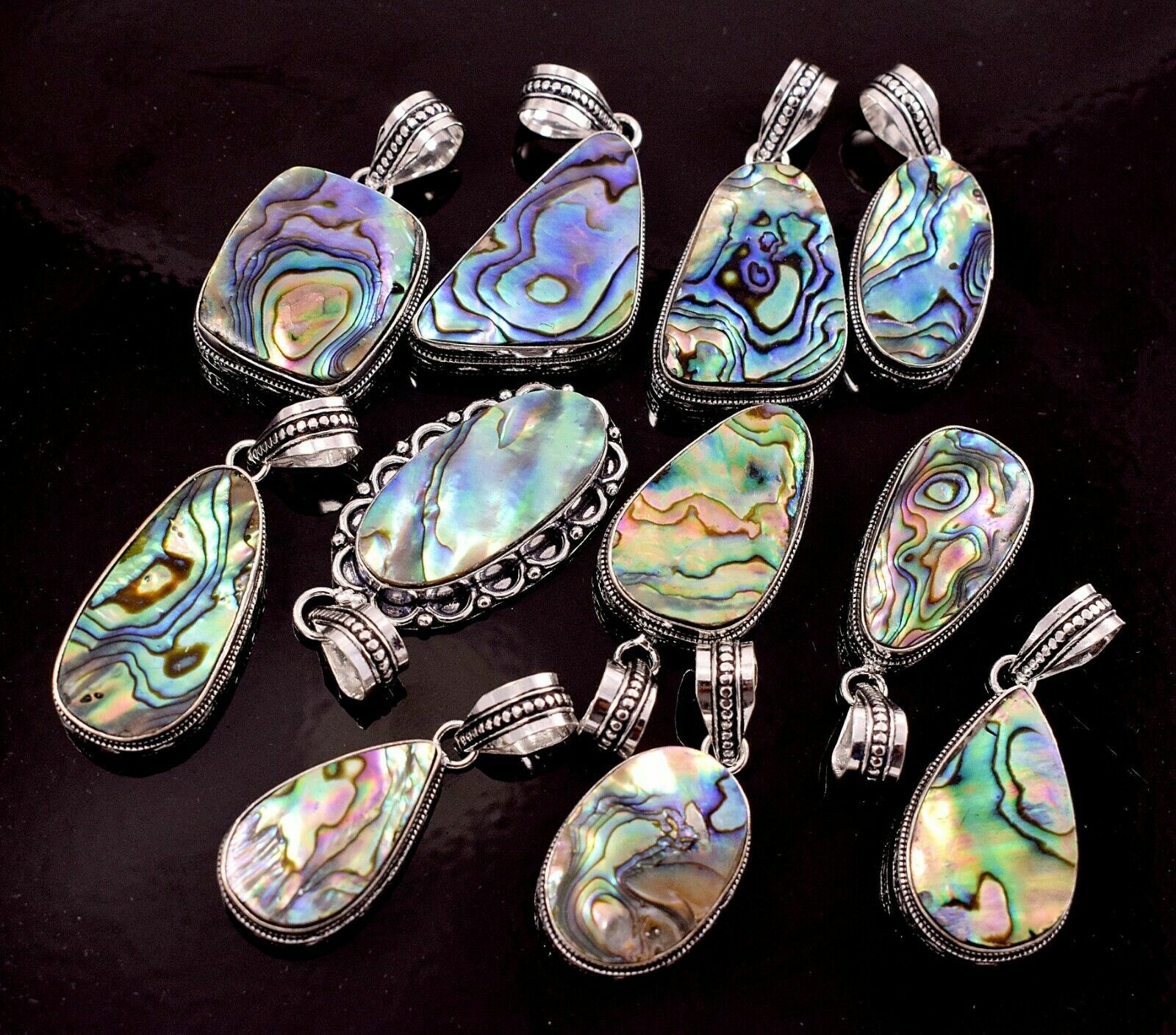 Bulk Sale ! Abalone Shell Gemstone 925 Silver Plated Handmade Pendants Jewelry