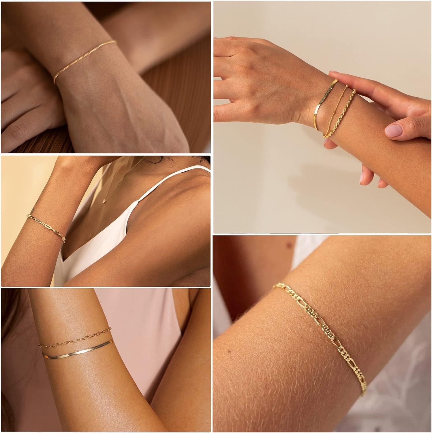 Gold Bracelets for Women Waterproof, 14K Real Gold Jewelry Sets Trendy Thin Dain