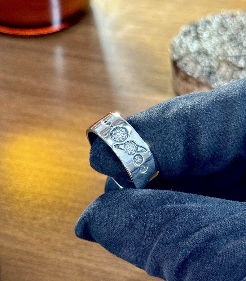Sterling Silver Solar System Ring – Space Jewelry with Planets, Saturn Design