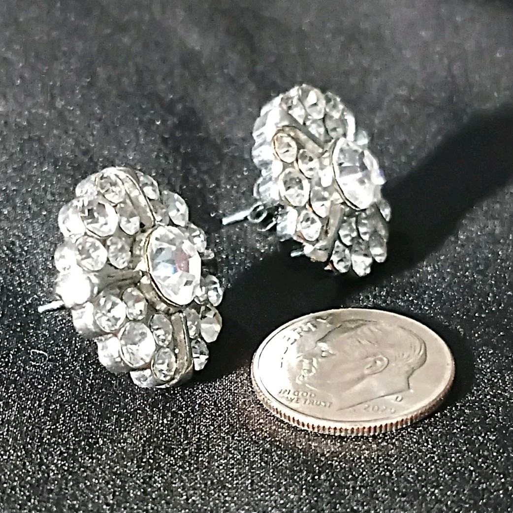 Silver Tone Clear Crystal Rhinestone Flower Cluster Stud Earrings, Flower.
